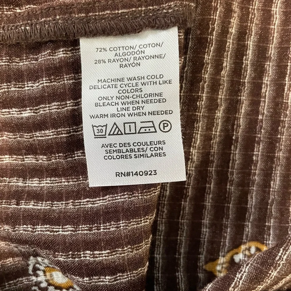 NWT Loft XL Brown Button Up Floral Woven Lightweight Blouse Cottagecore Boho